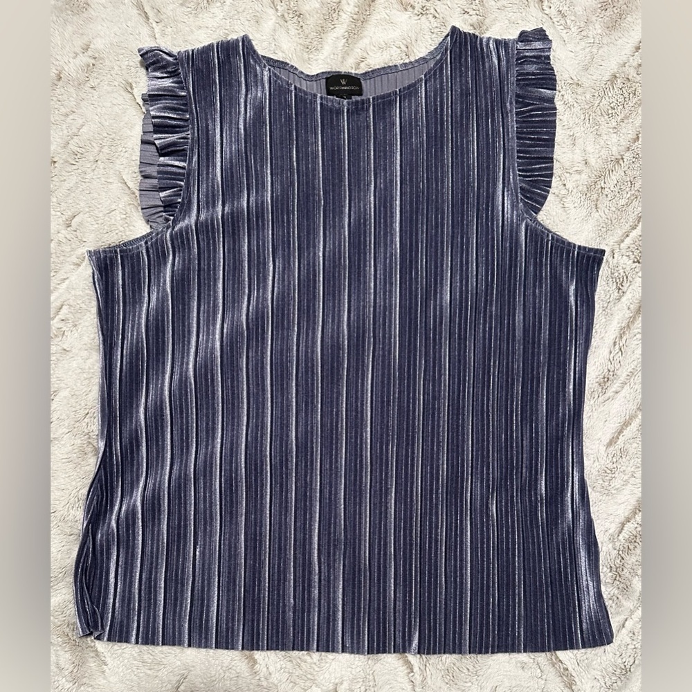 *SOLD* Worthington Pleated Sleeveless Velour Ruffle Cap Sleeve Top - Picture 3 of 9